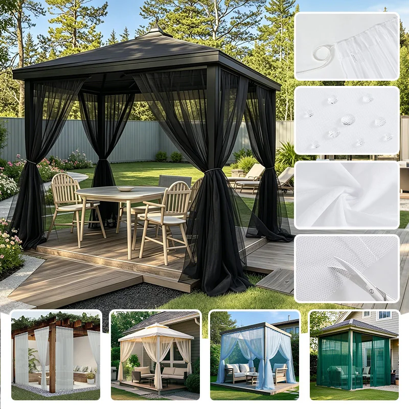 Rideau transparent d'extérieur en maille fine, résistant aux UV, anti-moustiques, pour terrasse, jardin, pavillon, 1/4 pièces