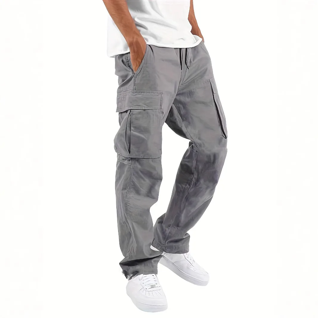 Amazon Cross-Border Foreign Trade Cargo Pants Men's Sports Solid Color Drawstring Multi-Pocket