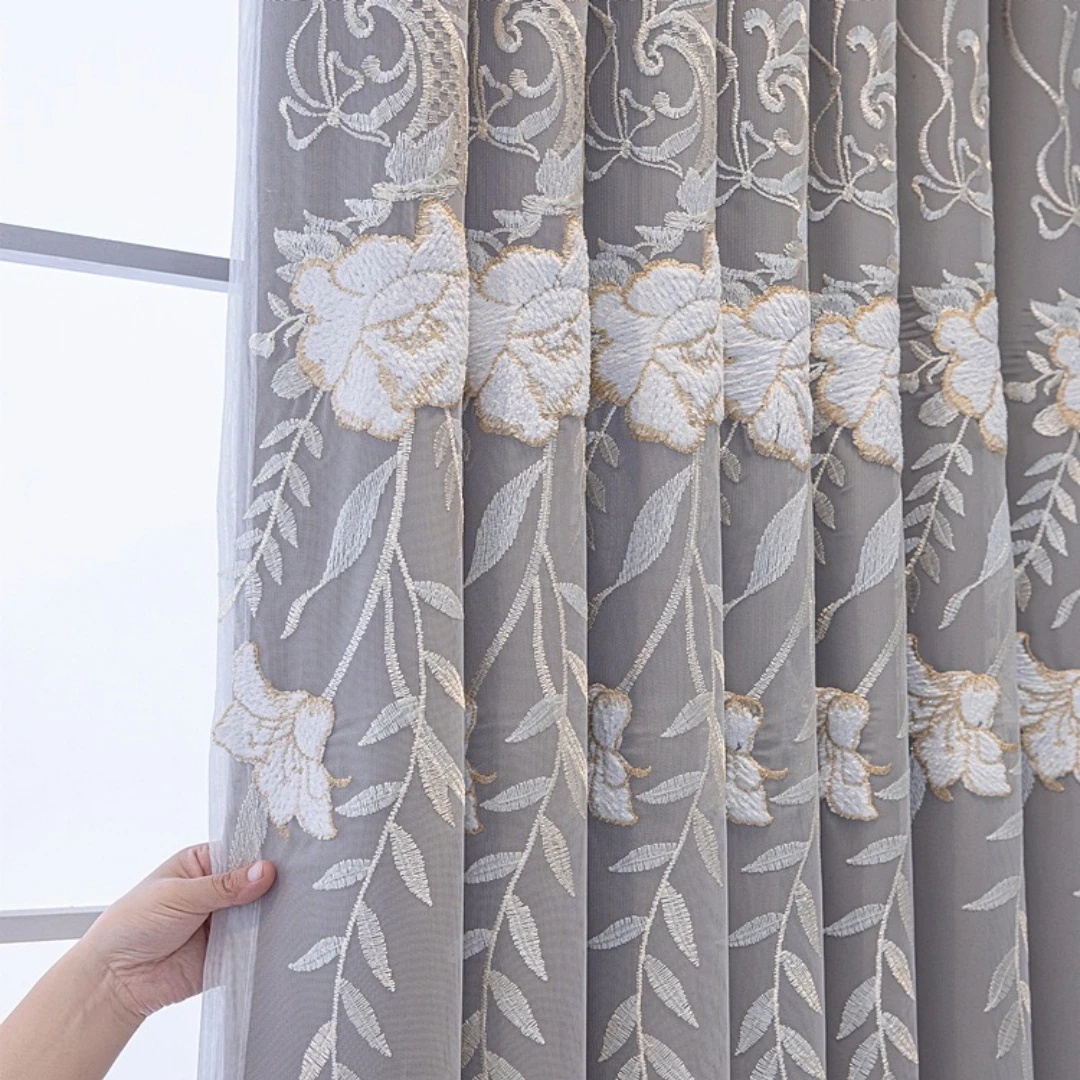 1pc Double-layer French Embroidered Sheer Curtains with Delicate Rose Embroidery, Ideal for Living Rooms, Bedrooms