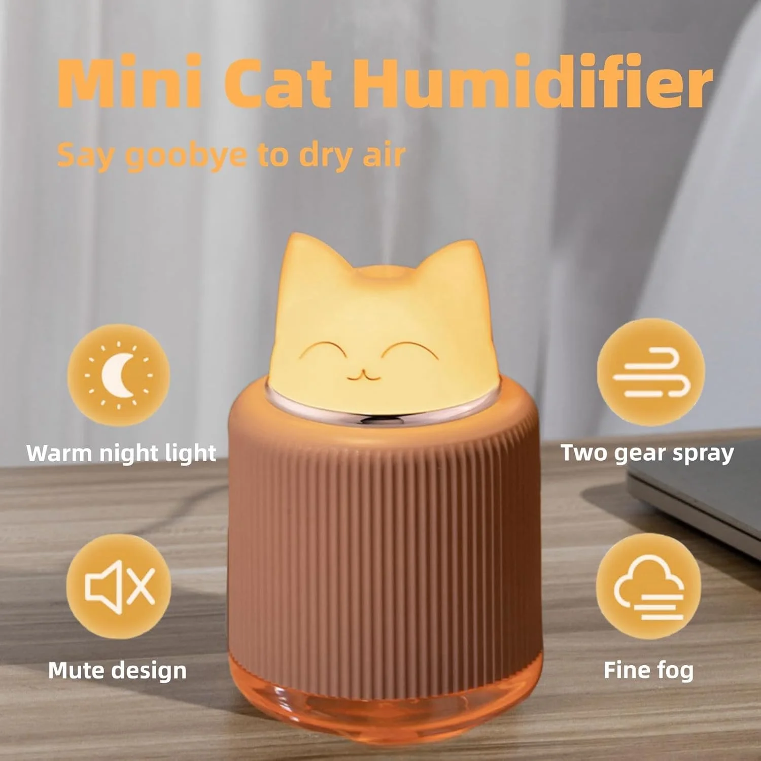 Mini Humidifier, Cute Cat Shape Humidifier,USB Personal Desktop Humidifier for Car, Plants, Office Room, Bedroom, 2 Mist Modes,