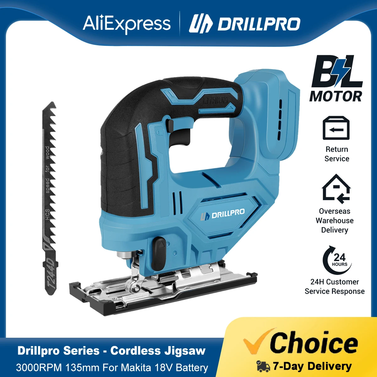 Drillpro-brushless Electric Jigsaw Blade Ajustável Jig Saw Ferramenta para Madeira para Bateria Makita 18v 045 ° Scroll Saw 300w