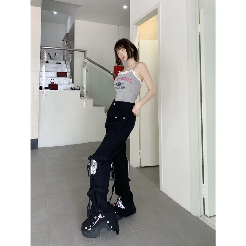 

Black High Waist Women Jeans Vintage Straight Casual Baggy Hip Hop Y2K Street American Wide Leg Female Trouser LOOSE Denim Pants