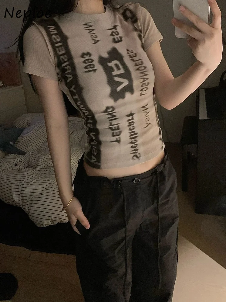 Y2k Goth Short Punk Style T-shirt Fairycore O Neck Half Sleeve Vintage Crop Top Slim Personalized Minority Women Clothing