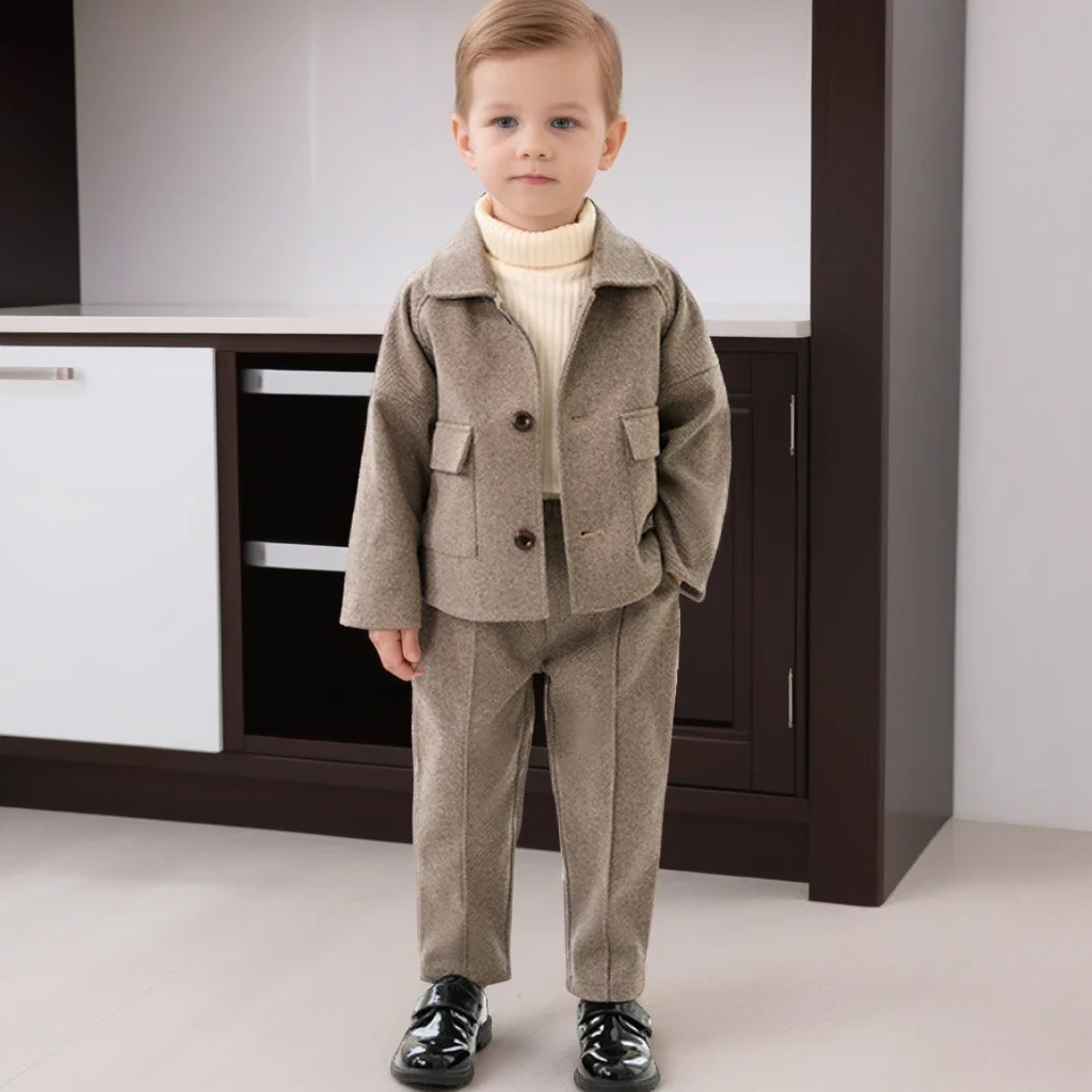 Children Autumn Outfits Gray Casual Blazers Jacket Trousers Two-piece 2 To 12 Years Kids School Uniform Spring Boys Wedding Suit