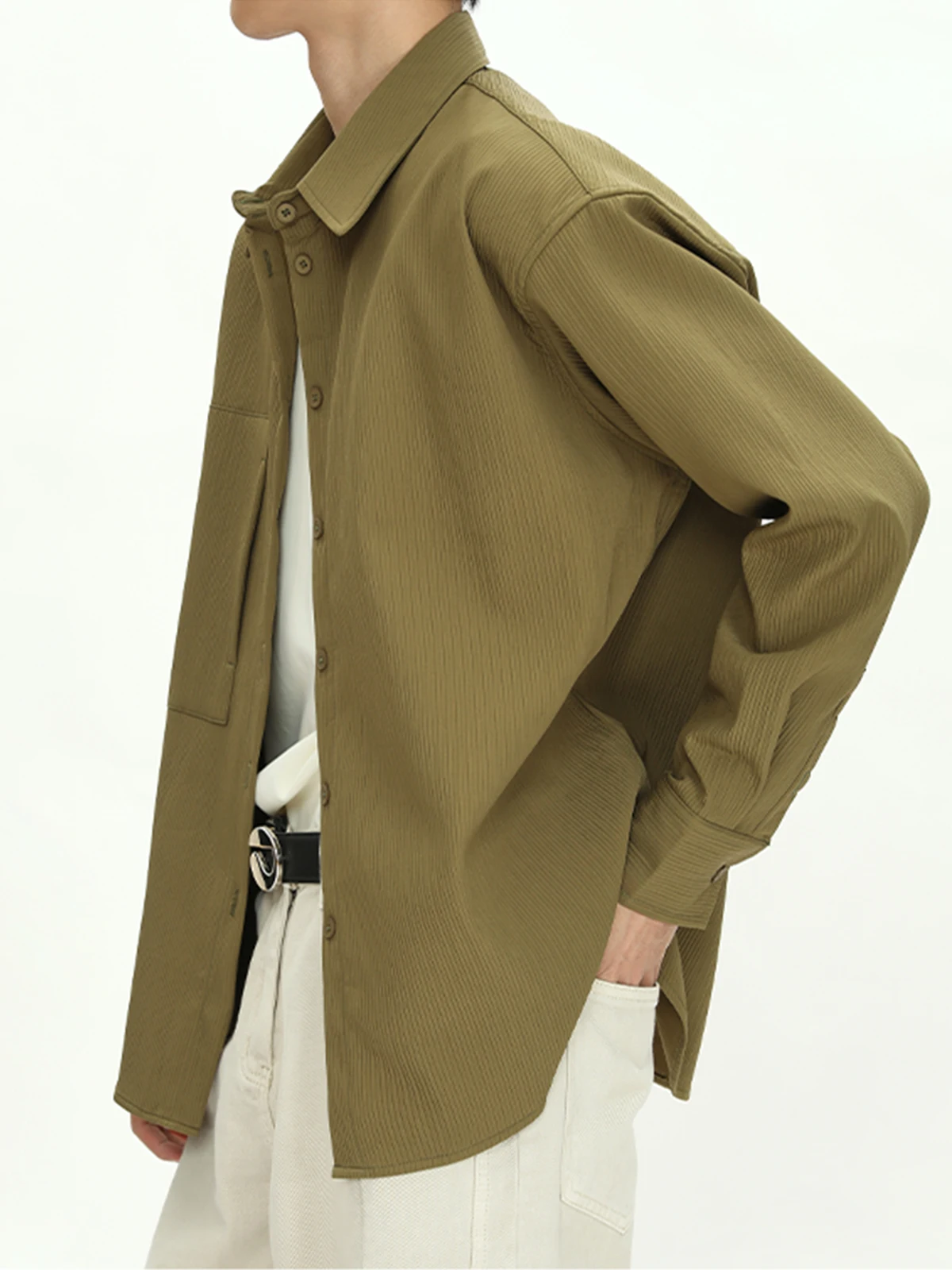 

Повседневная однотонная футболка в корейском стиле, удлиненная, весна-осень, из полиэфирного волокна, свободного кроя, с декоративным 3D-воротником