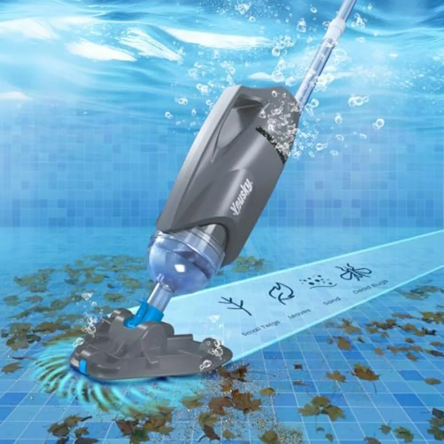 

Cordless pool vacuum for above ground pools, ABS plastic, black, 18.5 GPM suction, 60-min runtime, telescopic pole, 2 brush hea