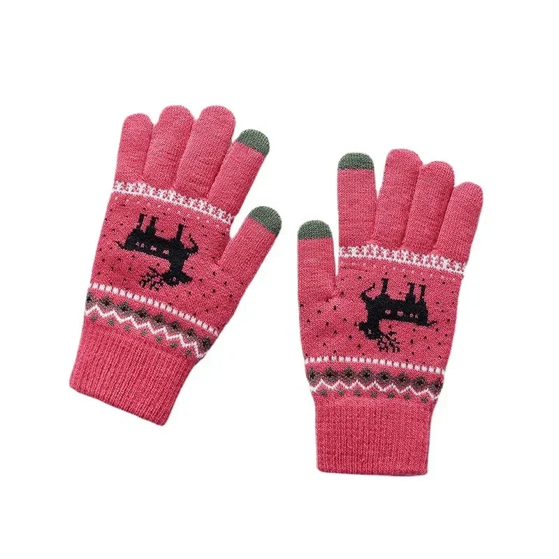 المرأة محبوك عيد الميلاد الغزلان قفازات اثنين إصبع قفازات شاشة لمس الشتاء سميكة الدافئة الجاكار قفازات الموضة جديد