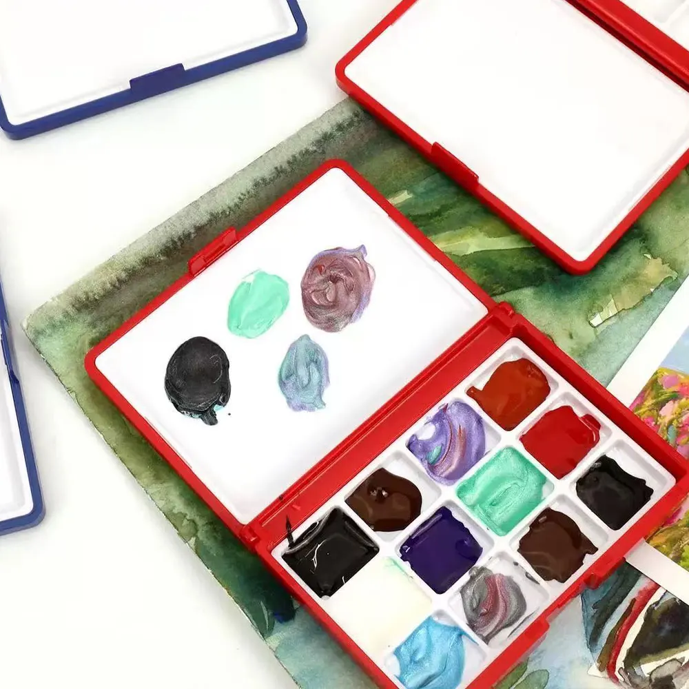 12-Compartment Mini Watercolor Palette, with Lid, Travel-Sized Palette, Paint Dispenser Storage Box (Paints Not Included).
