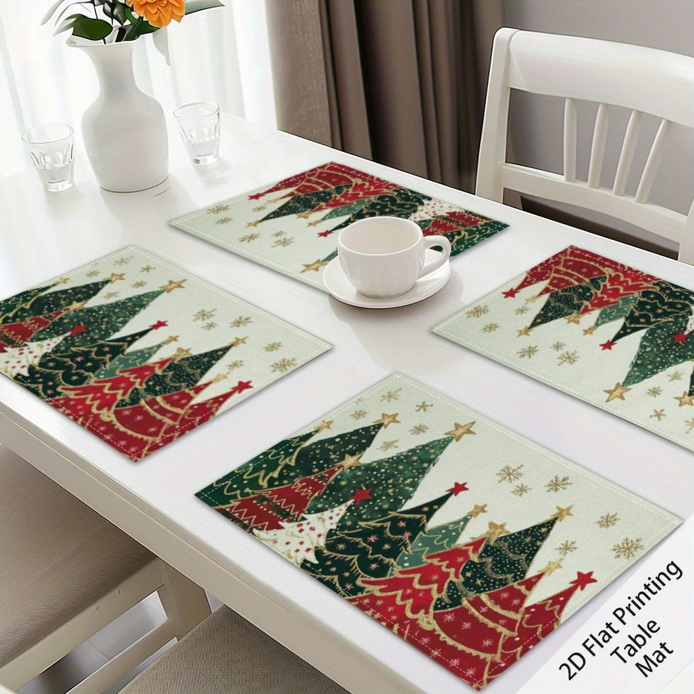 

VIKAMA 4/6/8/10PCS Holiday Table Mat Easy to Clean Christmas Tree Snowflake Water Absorption Afternoon Tea Party Dining Decor