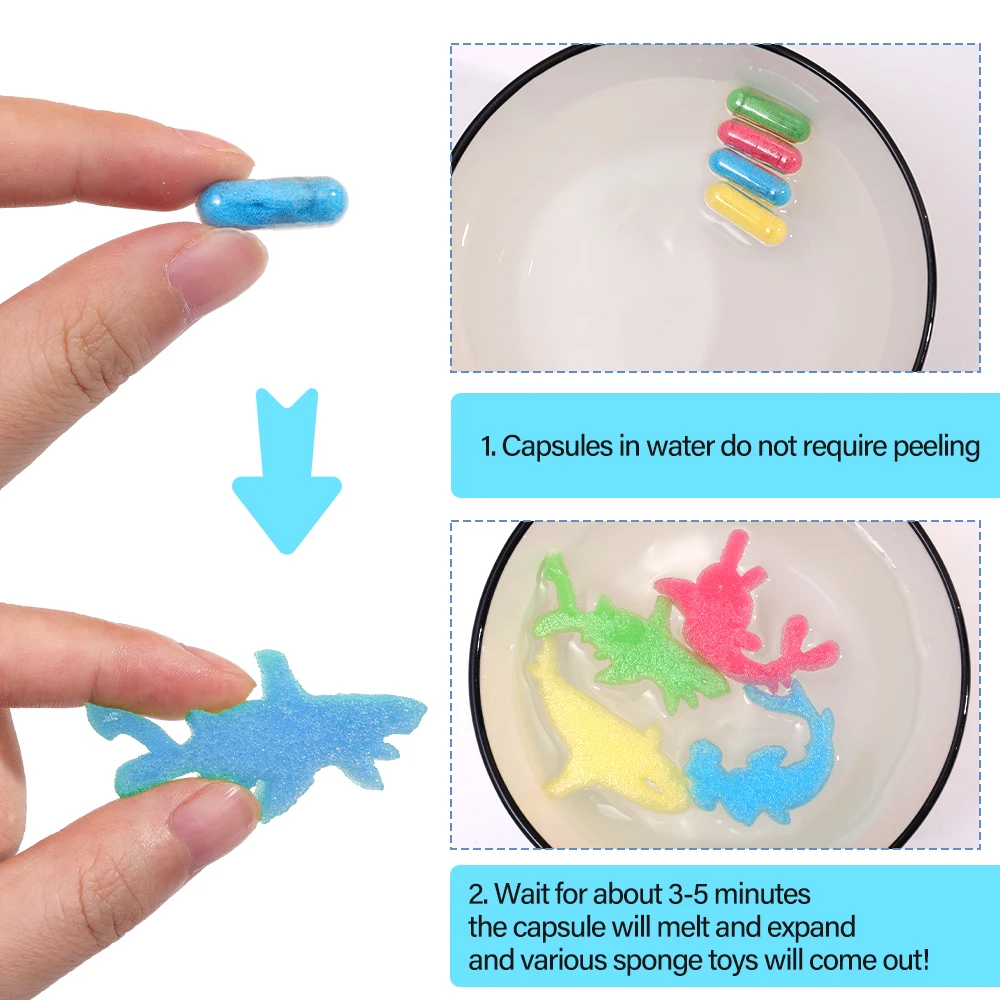 3Pcs Creative Soaking Water Expands To Large Sponge Capsule Toys Dinosaur Sea Animal Shape Kids Bath Swimming Puzzle Toys