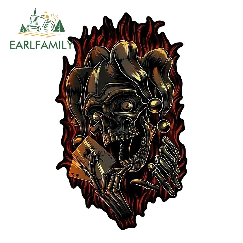 EARLFAMILY 13cm x 8cm Jester Skull Car Sticker 3D Torn Metal Motorcycle Decal Bumper Car Trunk Stickers Cartoon Car Styling