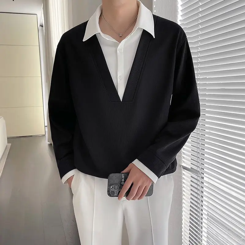 

Polo Neck Sweater Men's Spring and Autumn Break Two Bottoms Casual Top