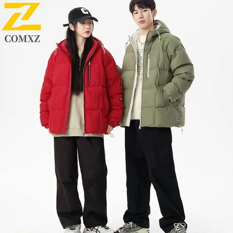 

COMXZ 2025 Mens Autumn Hooded Jacket American Style Oversize Casual Plus Size Outdoor Sports Windproof Down Cotton Padded Coat