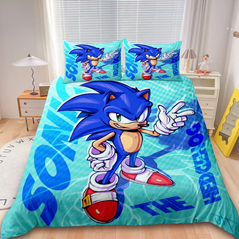 Sonic Duvet Cover Sonic The Hedgehog Kids Cool Bedding Set Cartoon Quilt Cover Set for Bedroom Decor Teens Children Gifts