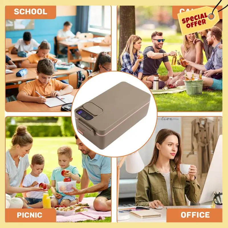 

-BABQ Heated Lunch Box Electric Lunch Box Self Heating Lunch Box Cordless Rechargeable 304 Food-Grade Stainless Steel 1L B