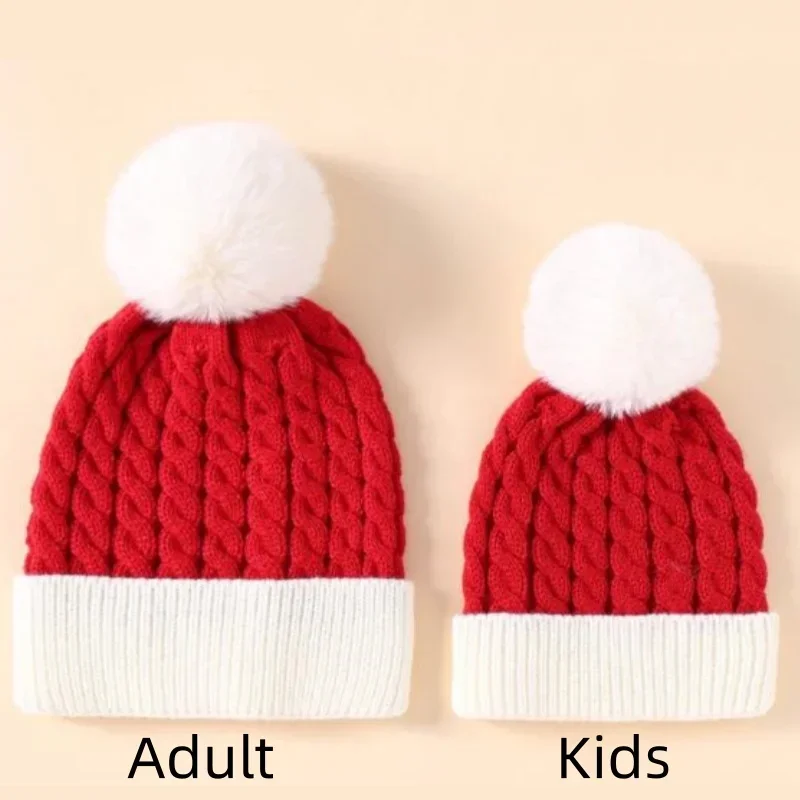 

Cute Fluffy Ball Christmas Knitted Hat - Warm Santa Beanie for Xmas, New Year Party Gift & Navidad Decoration