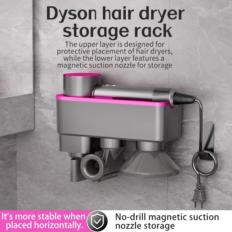 Hair Dryer Storage Rack Wall Mount Holder for HD-01 Hair Dryer No Drilling Bathroom Storage Rack for Styling Tool Accessories