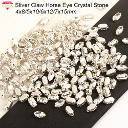 Resen Verkopen Met Verlies 4X8/6x1 2/7X15Mm Sliver Claw Paard Oog Kristallen Stenen plaksteen Glas Rhinestones Voor Diy Kledingstuk Accessoires