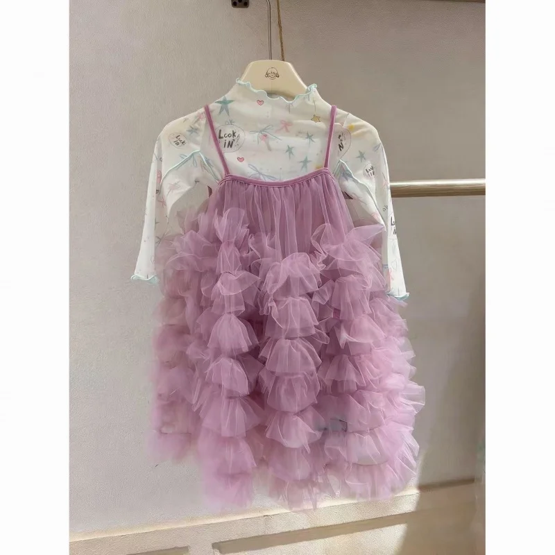 

Girls' Summer Dress2026New children's sweet mesh puffy suspender dress for girls, versatile princess dress