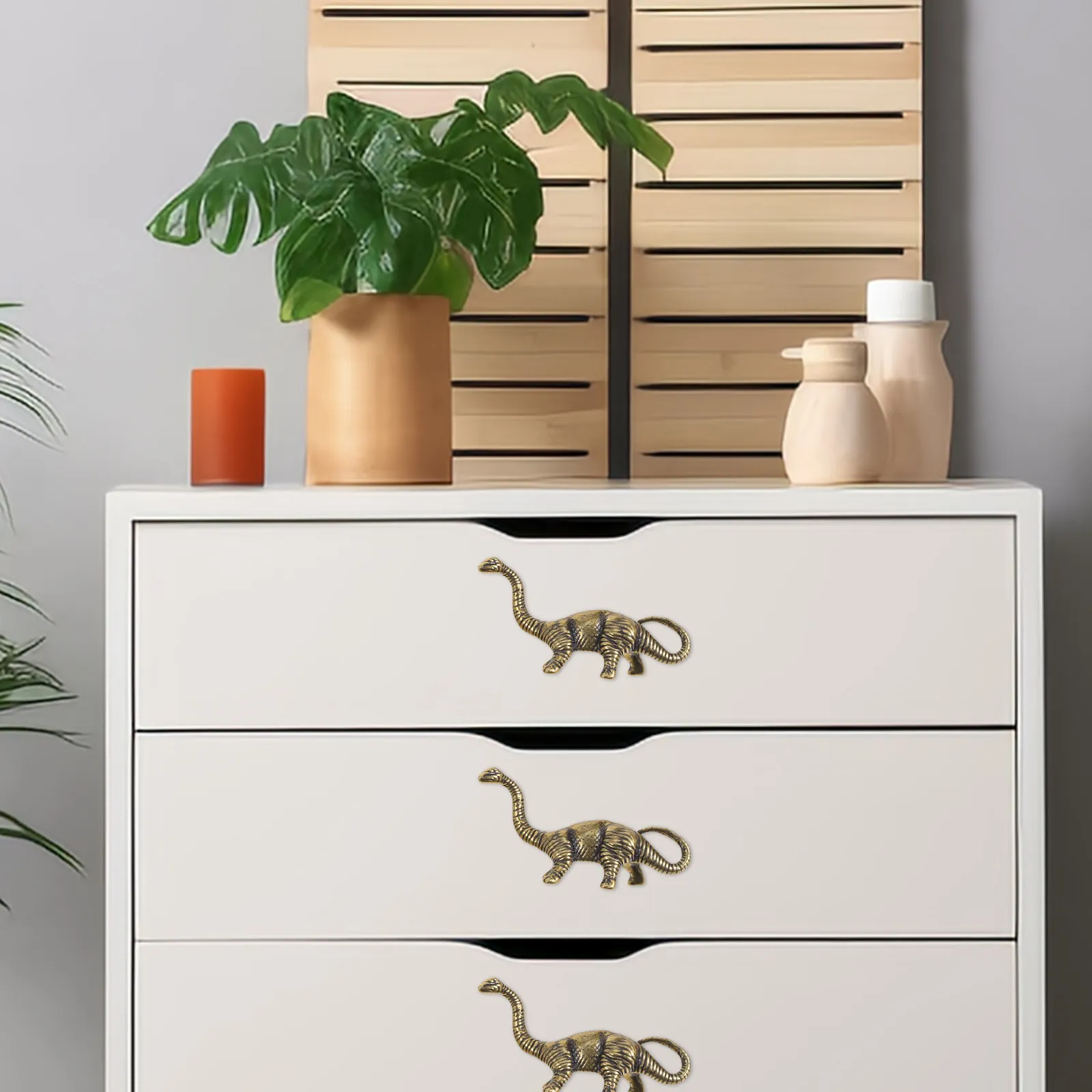Dinosaur Brass Cabinet Pull Handle, Gold Single-Hole Door Knob for Kids Furniture, Smooth Animal Dresser Hardware