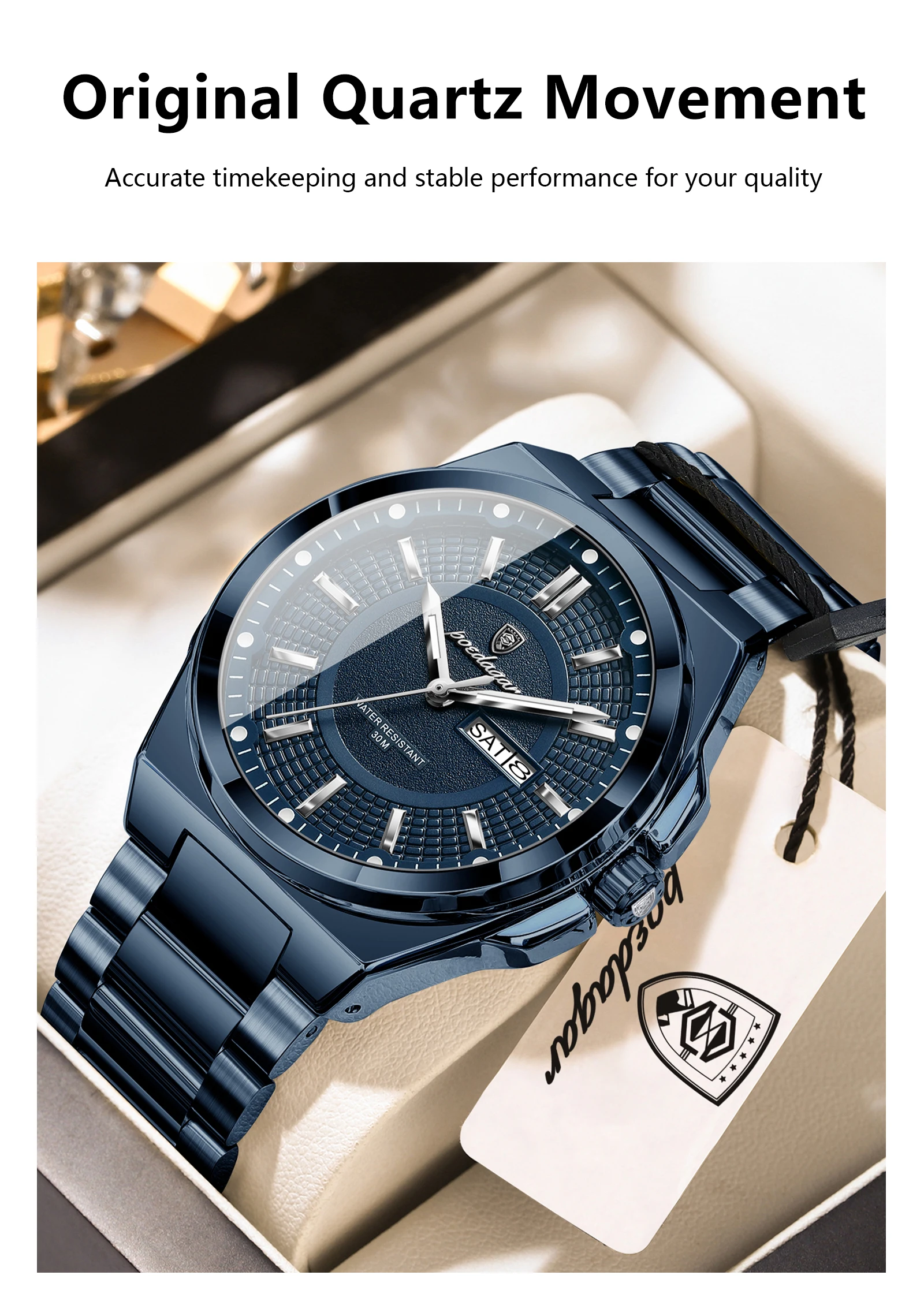 POEDAGAR Top Business Herren Armbanduhr Edelstahl Wasserdicht Leuchtend Casual Mann Uhr Datum Woche Stilvolle Herren Quarzuhren – Detail 11