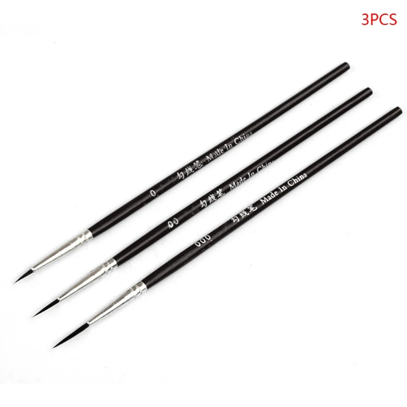 3pcs/set 0 00 000 Nylon Brush Hook Line Pen Professional Fine Tip Drawing Brushes for Acrylic Watercolor Oil Painting