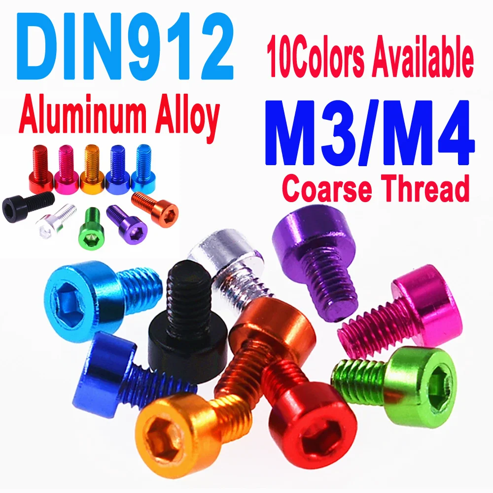 

DIN912 M3 M4 Colorful Aluminium Hex Socket Cap Head Screws Coarse Thread Allen Key Screws Set 10 Assorted Colors