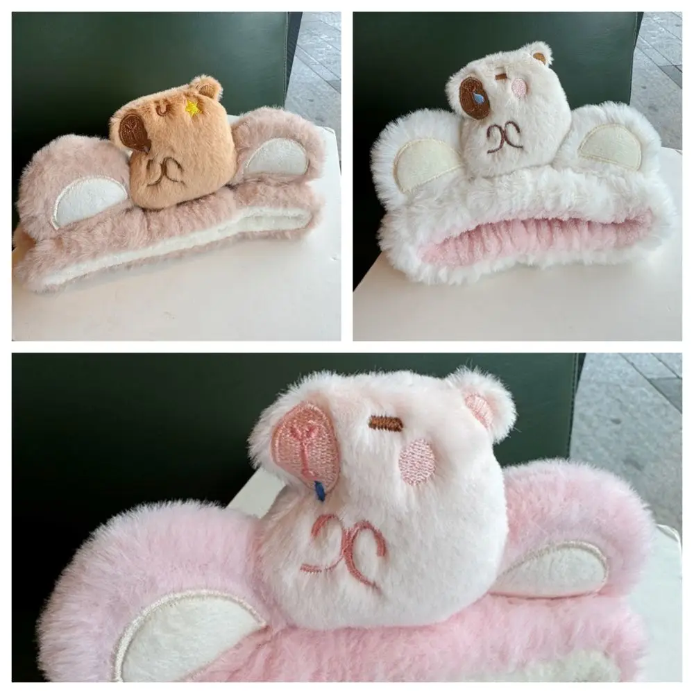 만화 카피바라 얼굴 세척 머리띠, 귀여운 3 차원 작은 귀, 소녀 헤어 액세서리, 봉제 헤어 밴드, 헤어 후프