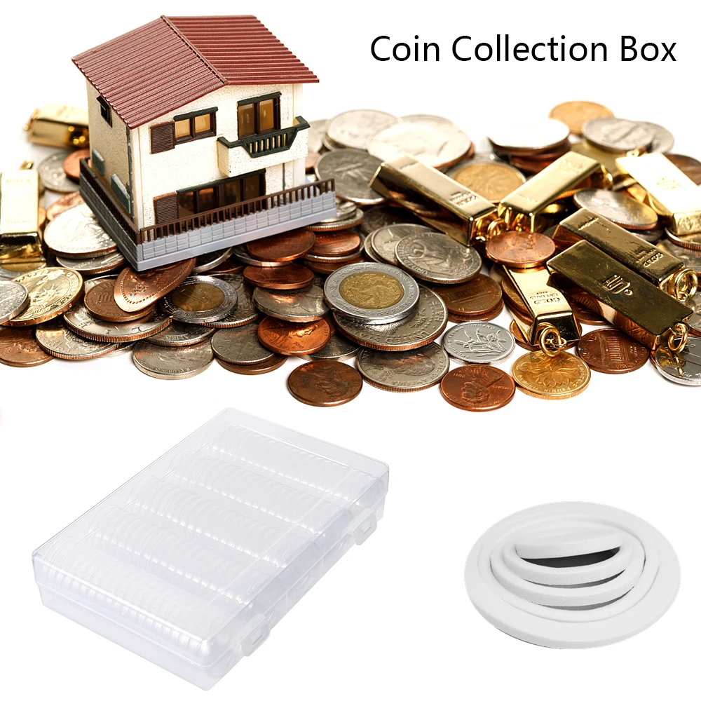 100PCS Adjustable Commemorative Coin Collection Case Holder Capsules Coin Storage Box With Adjustment Pad Coin Display Container