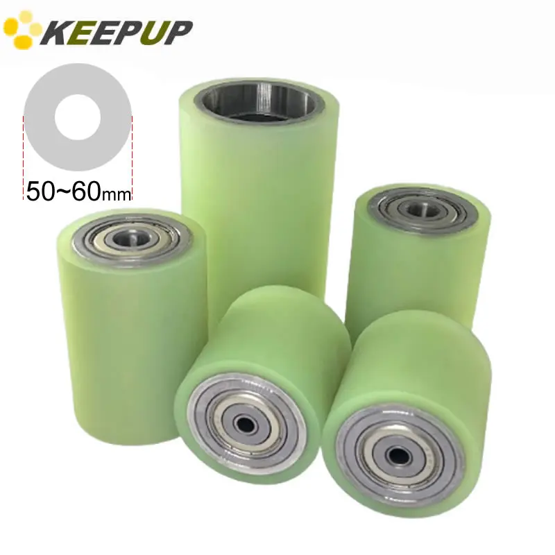 PU polyurethane double bearing roller Glued unpowered roller Silicone Conveyor belt guide wheel Outer diameter 50 60mm