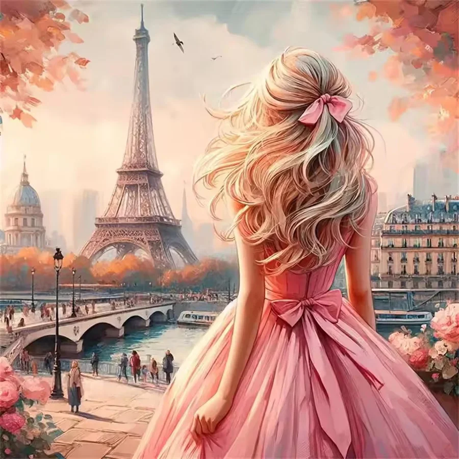 

DIY женская алмазная живопись розовая женская силуэт горный хрусталь фотографии вышивка Эйфелева башня Алмазная мозаика уникальный подарок декор