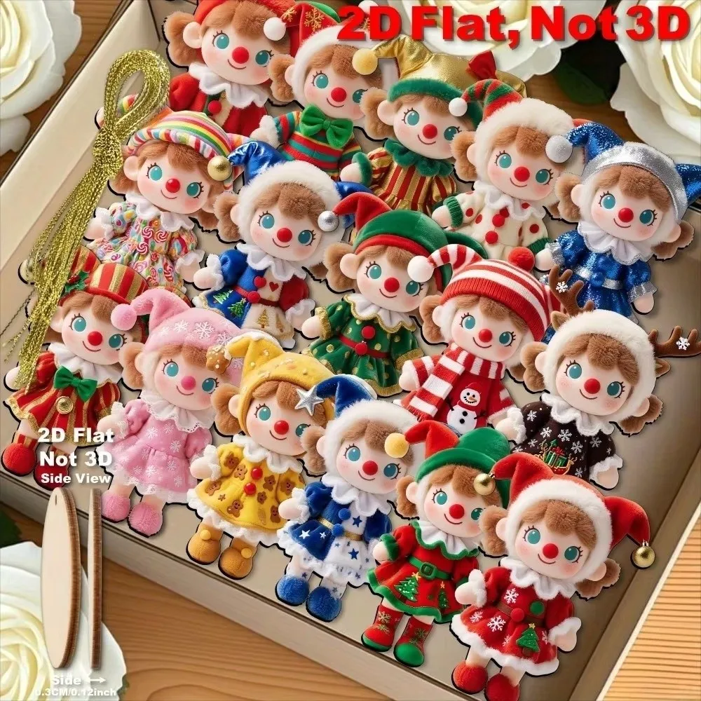 12 قطعة من زينة دمية عيد الميلاد الملونة، زخرفة شجرة عيد الميلاد الخشبية المصنوعة يدويًا، تصميم تقليدي مسطح 2D #5