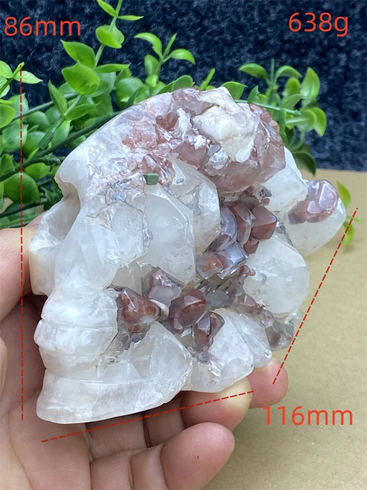 Miraculous Natural White Crystal Plus Red Crystal Cluster Hand Carved Skull Quartz  Mineral Specimen Healing Home Decor R