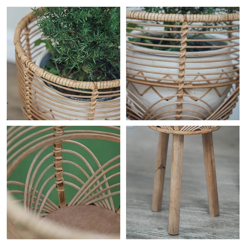 Natural Rattan Woven Plant Rack, Alto Valor Suporte para Flores, Varanda Landing Flower Holder, Pátio ao ar livre Stand