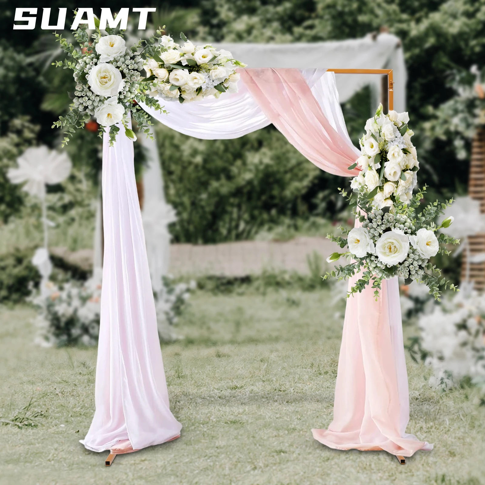 6.6ft Square Metal Wedding Arch Frame Garden Arbor Party Flowers Arch Backdrop Stand Flower Decor Frame Stand Gold Metal Party