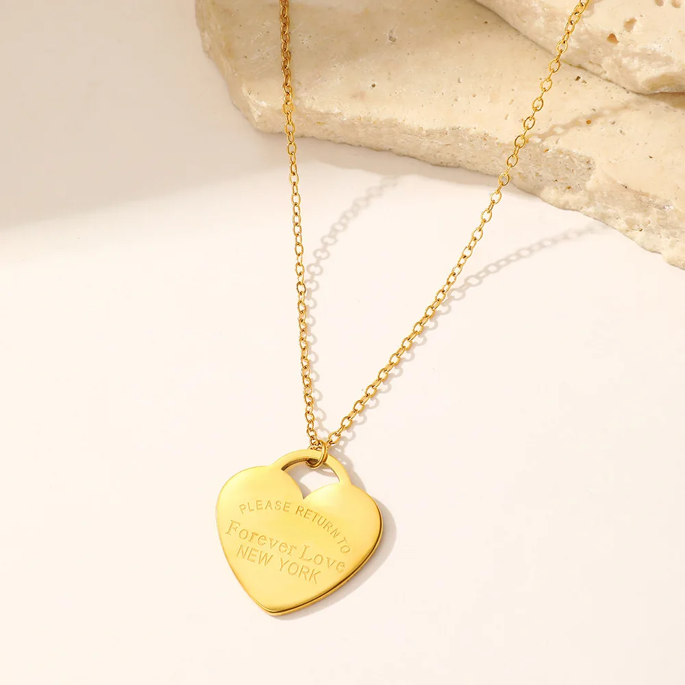 Stainless Steel Waterproof Gold Silver Color Forever Love Pendant Necklace for Women Fashion Heart Clavicle Chain Jewelry Gifts