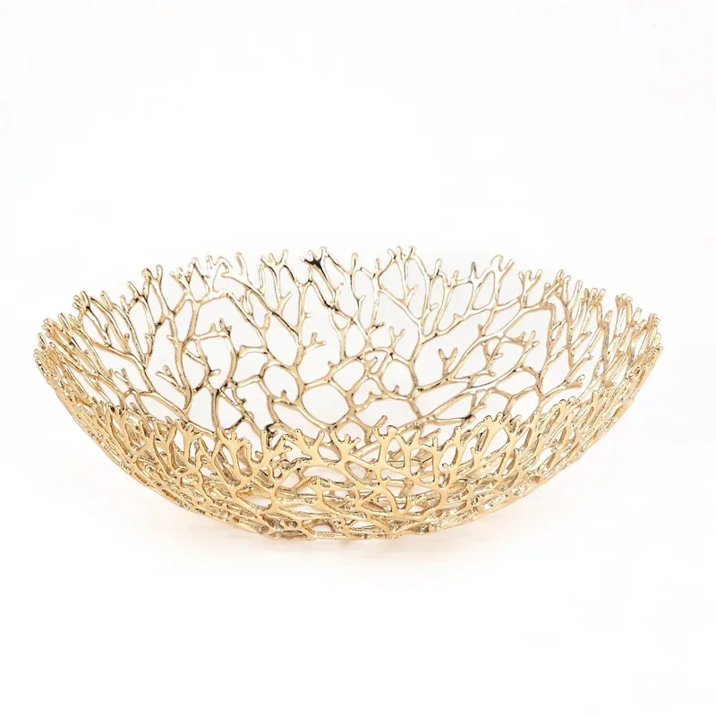 Metal Light Luxury Gold Dried Fruit Decoration Tray Hollow Home Decoration