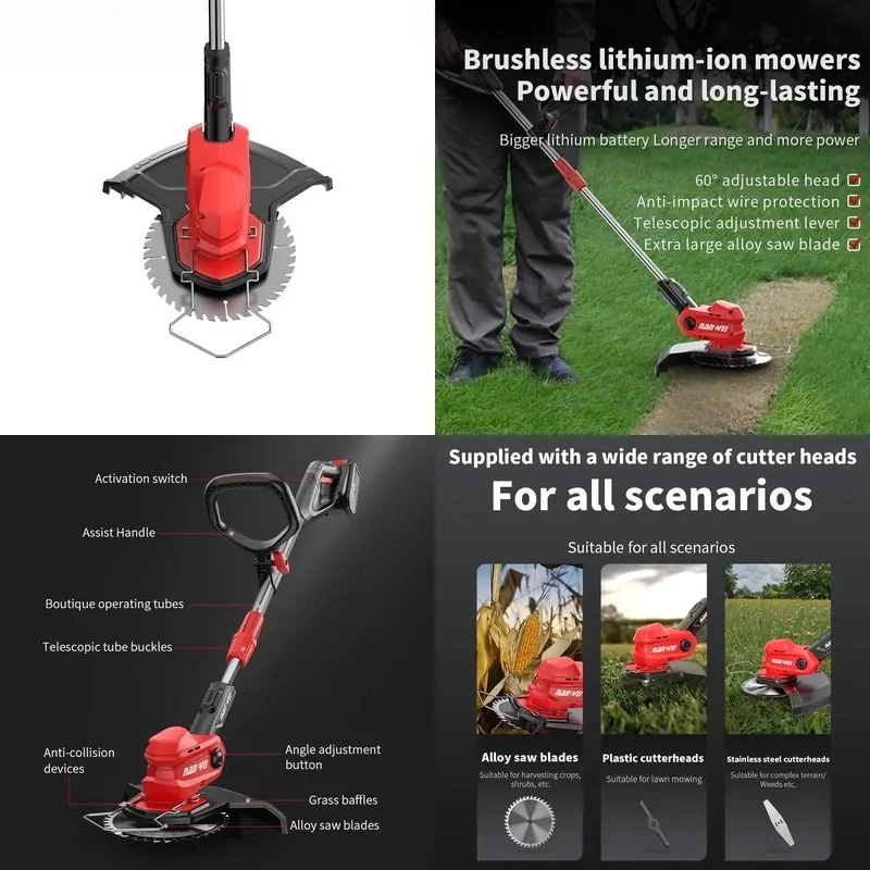 Professional Cordless Garden Lawn Mower Single Cylinder 2-Stroke Industrial Lithium Battery Electric Mower Customized