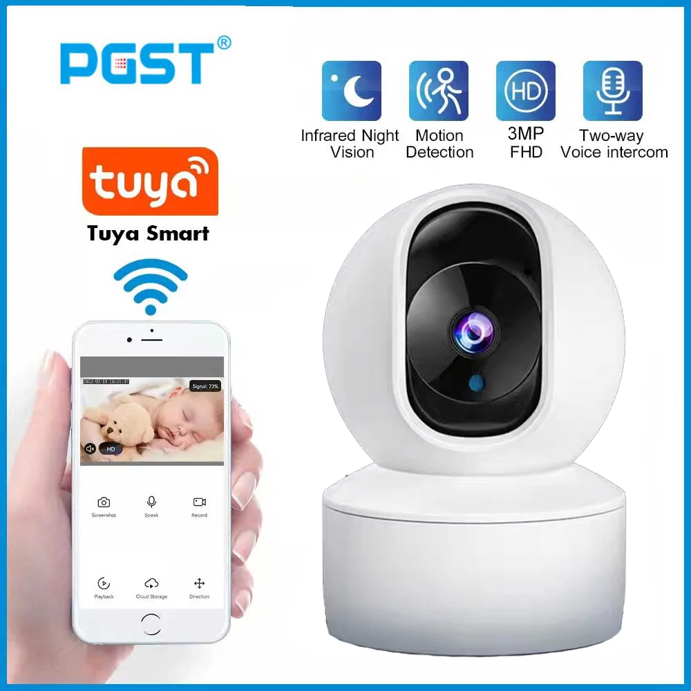 TUYA indoor wireless monitoring camera, closed-circuit television safety baby monitor with automatic tracking, 360 degree rotati