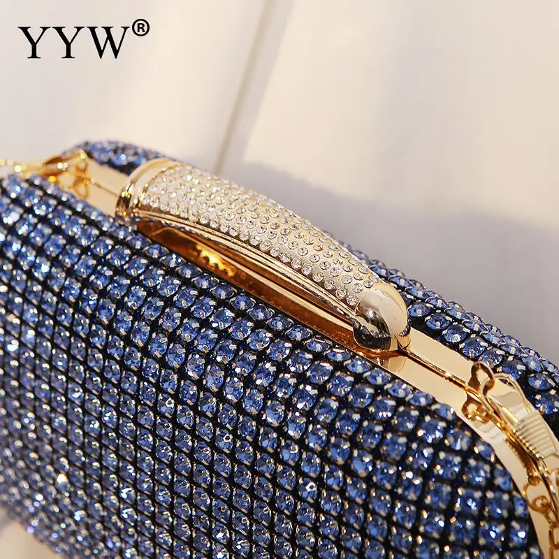 Elegant Diamond Evening Clutch Bag Shiny Rhinestone Women Wedding Banquet Purse Metal Chain Shoulder Handbag with Sequin Handle