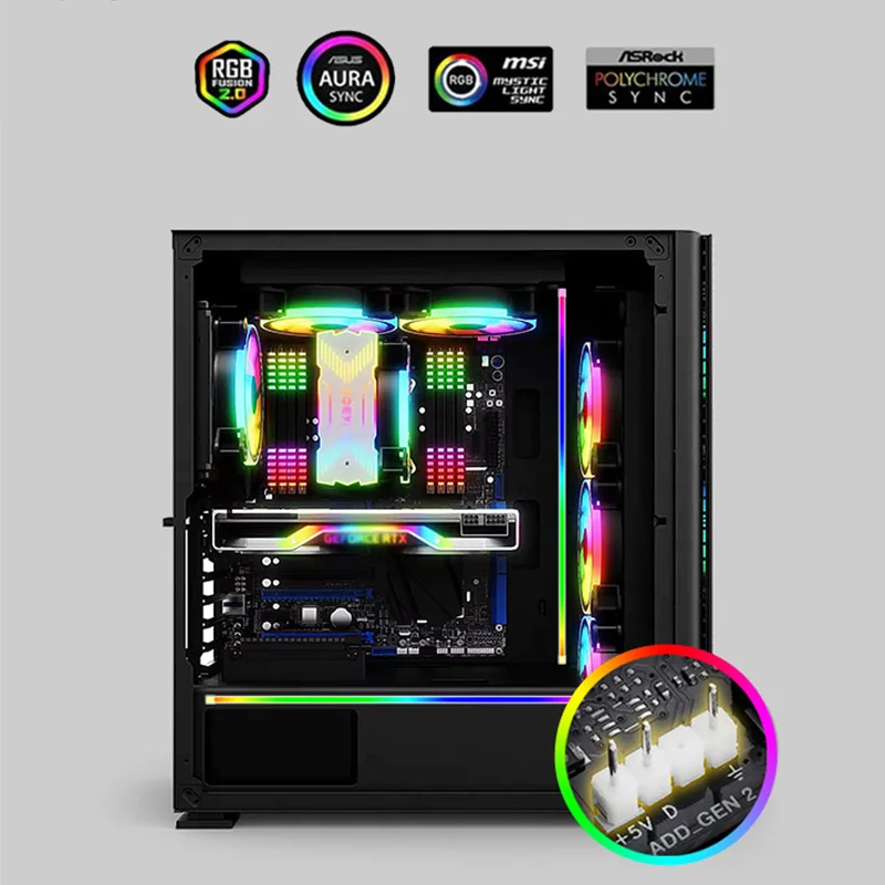 5V 3PIN ARGB LED Light Bar Colorful Atmosphere 40cm 3M Adhesive backing Flexible DIY Lamp Strip for PC Computer Case Chassis