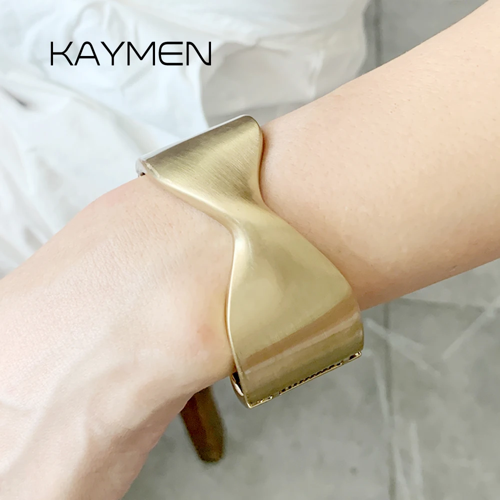 Bow Brushed Metal Bangle Large Shine Women Fashion Bold Party Bracelet Stylish Simple Design Chic Accessory Elegant Gift Modern