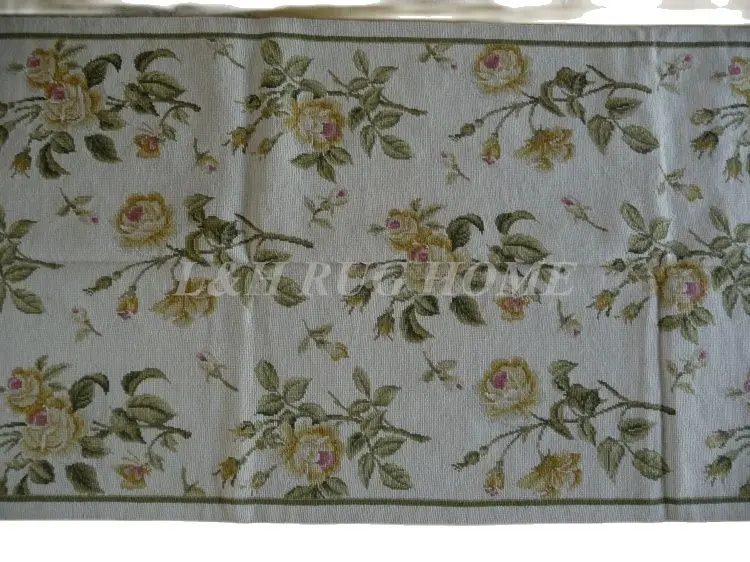 Free shipping 2.5'x10.2' Runner Handmade Floral English Garden Wool Needlepoint Rug