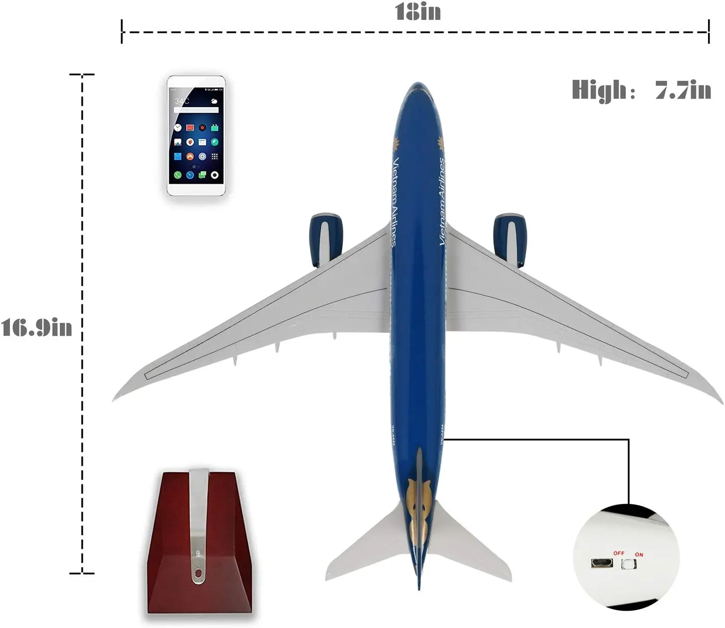 1/130 Scale 47CM Aircraft Model B787 Vietnam Airways With LED & Landing Gear Resin Plane Model Collection Gift Display