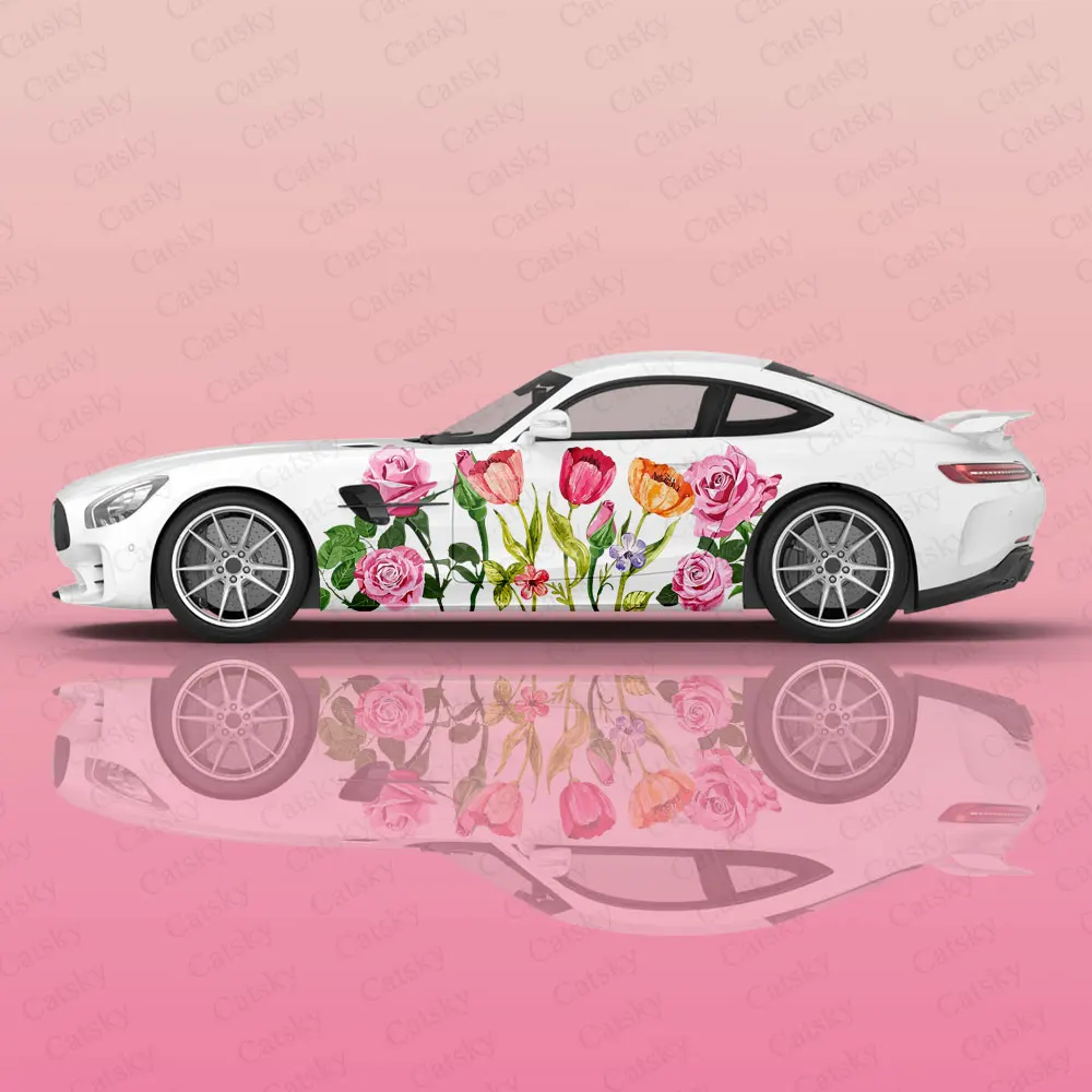 

Colorful Roses and Tulips Car Wrap Protect Stickers Car Decal Sticker Car Full Body Appearance Modification Decorative Stickers