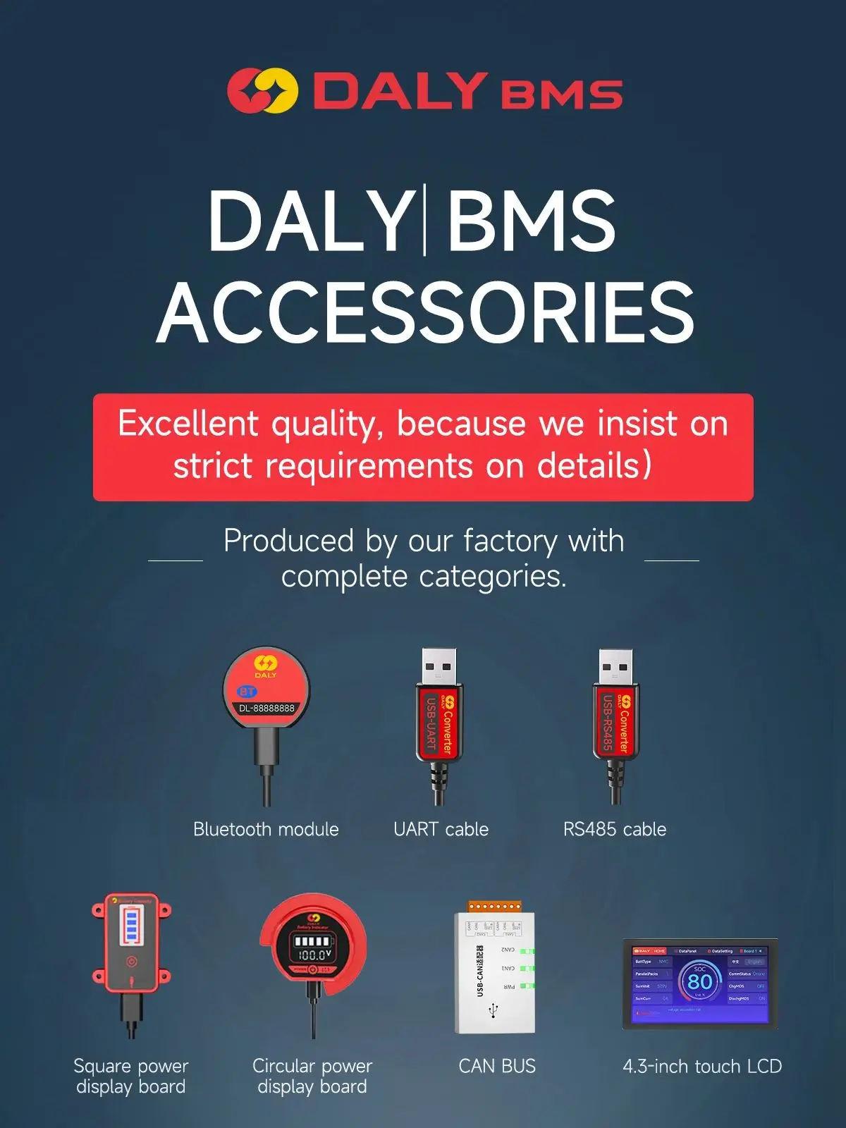 Akcesoria Daly BMS: kabel WIFI Bluetooth USB do UART RS485, CANBUS, płytka zasilająca, ekran dotykowy LCD, BMS 3s 4s 10s 13s 14s — zdjęcie produktu 6
