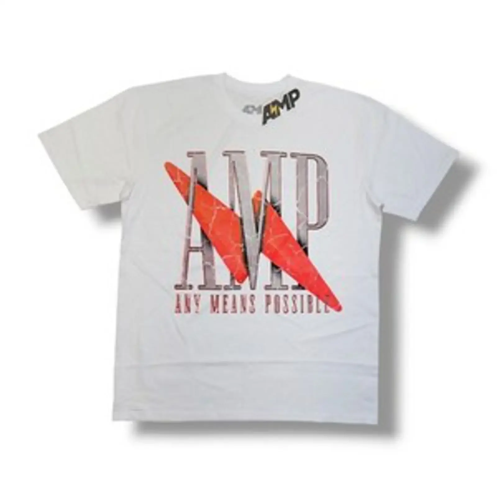 Any Means Possible AMP Large Front Crew Neck White T Shirt Men's XXL NWT vintage Washed Stylish Breathable Comfortable