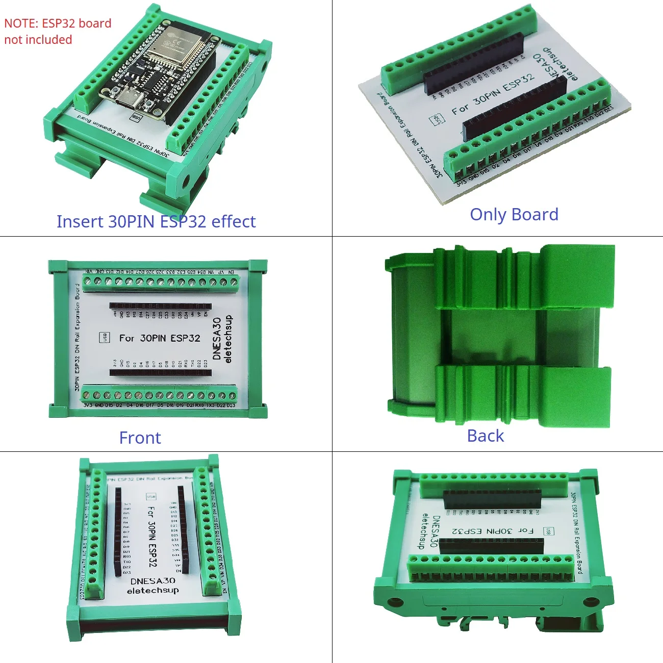 ESP32 DIN Rail Expansion Board - DIN35/C45 Mount, 3.96mm Screw Terminal Block Adapter for Arduino WROOM-32 Development Board