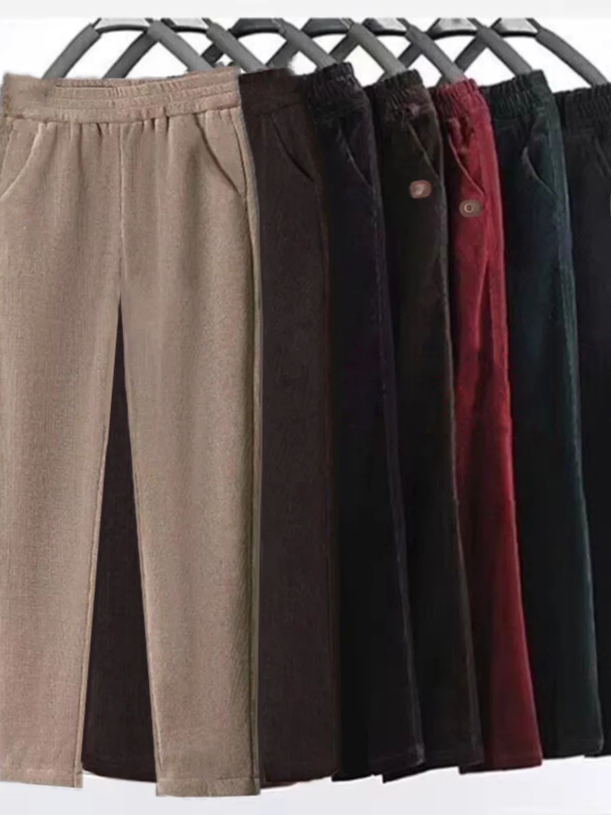 Thiened fce forrado veludo calças casuais soltas perna reta cintura alta outono inverno plus size calças confortáveis femininas