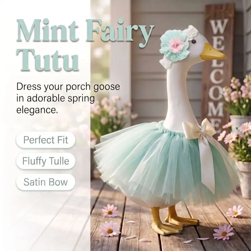 23 Inch Yard White Goose Tutu Costume, New Tulle Skirt Outfit, Garden Lawn Decor for Porch Goose Ornament